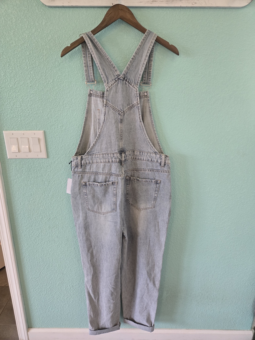 Light Blue Distressed Women's Denim Overalls - Picture 2 of 4